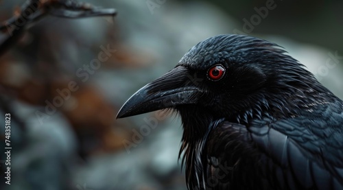 a close up of a black bird