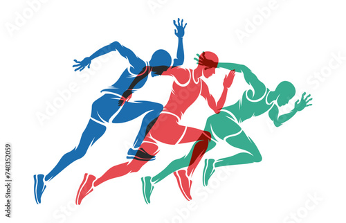 running people set of silhouettes  sport and activity background.