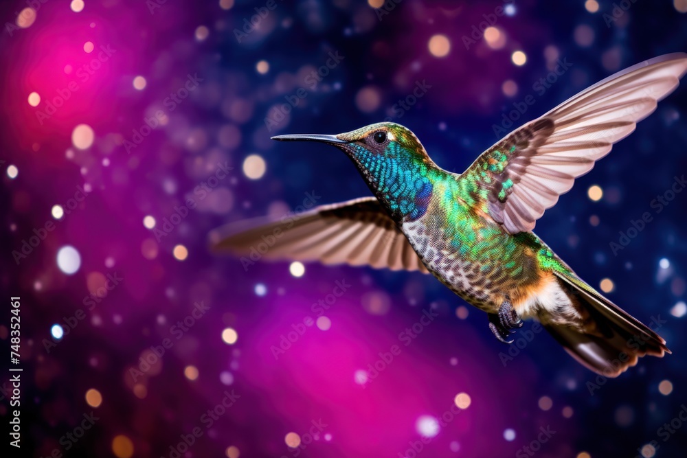 a hummingbird flying in the sky