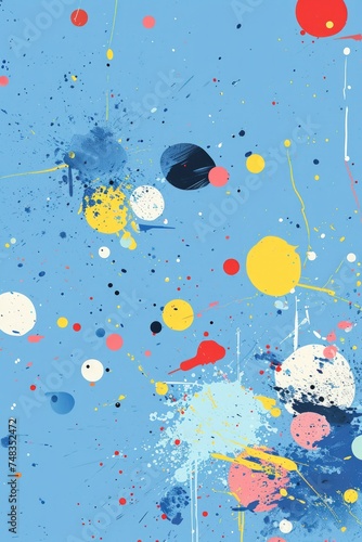 a blue background with colorful spots