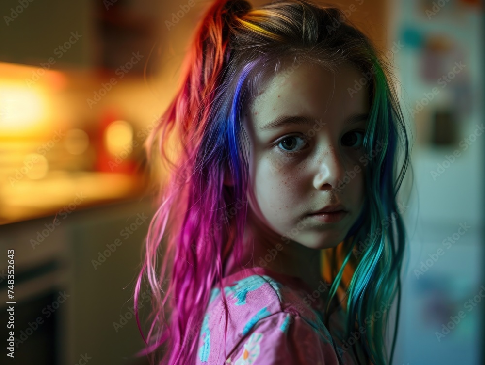 a girl with multicolored hair a girl with multicolored hair