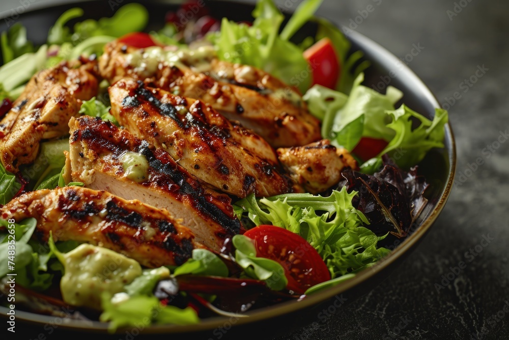 a salad with grilled chicken and tomatoes a salad with grilled chicken and tomatoes