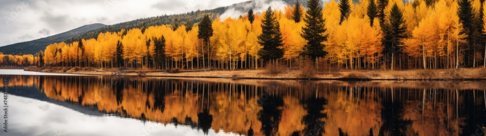 a lake with trees and mountains in the background a lake with trees and mountains in the background