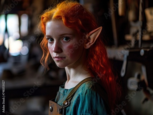 a girl with red hair and elf ears