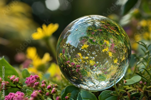 a glass ball with water droplets on it