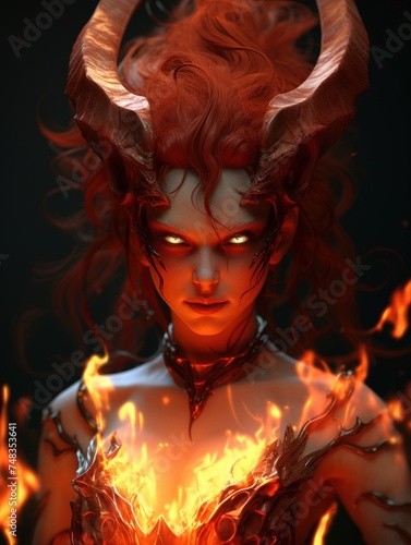 a woman with horns and fire