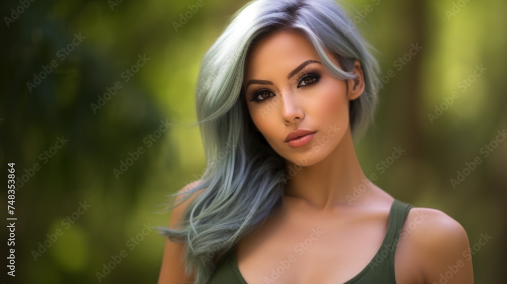 a woman with grey hair and makeup