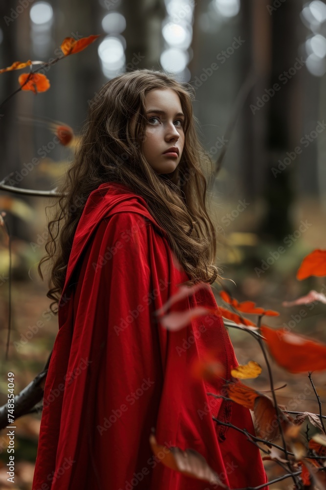 a girl in a red cape