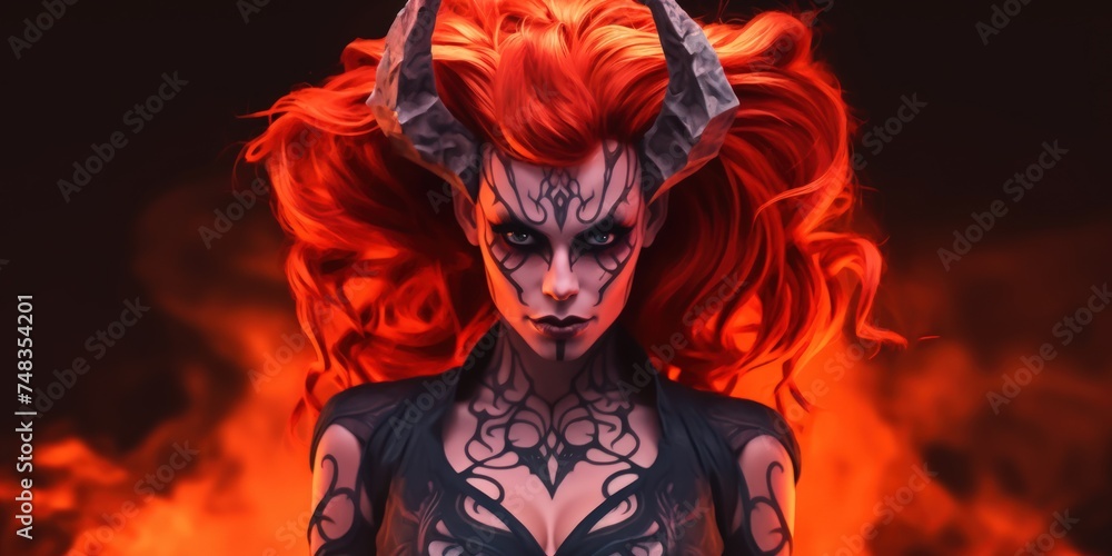 a woman with red hair and horns a woman with red hair and horns