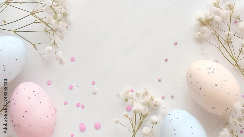 Beautiful easter background with eggs and flowers on white