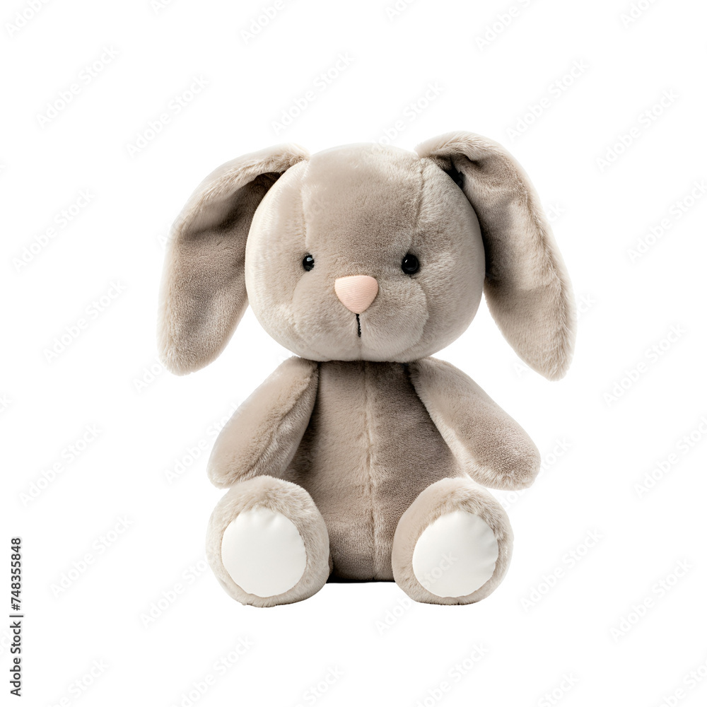 Plush Stuffed Animal Toys: Grey Bunny Rabbit, Isolated on Transparent Background, PNG Plush Stuffed Animal Toys: Grey Bunny Rabbit, Isolated on Transparent Background, PNG