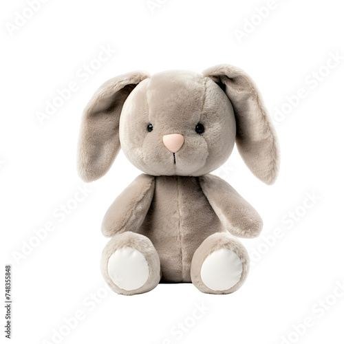 Plush Stuffed Animal Toys: Grey Bunny Rabbit, Isolated on Transparent Background, PNG