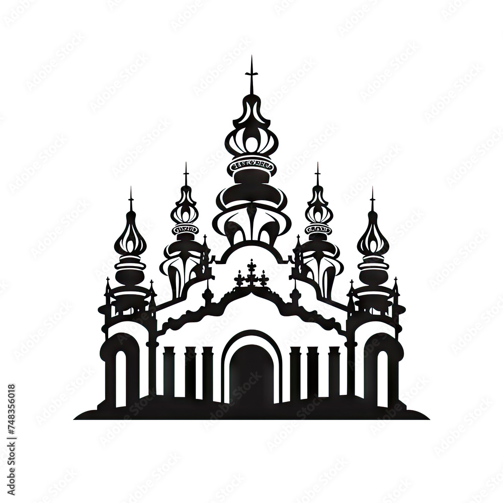 Temple Icon Isolated, Church Silhouette, Futuristic Castle, Architecture Minimal Design, Castle Building