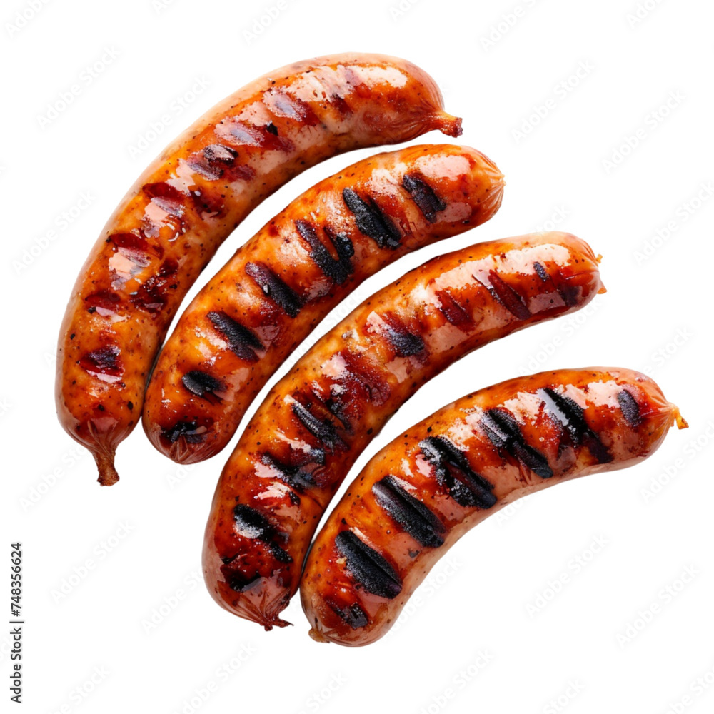 grilled sausages isolated on white background, top view. With clipping path grilled sausages isolated on white background, top view. With clipping path