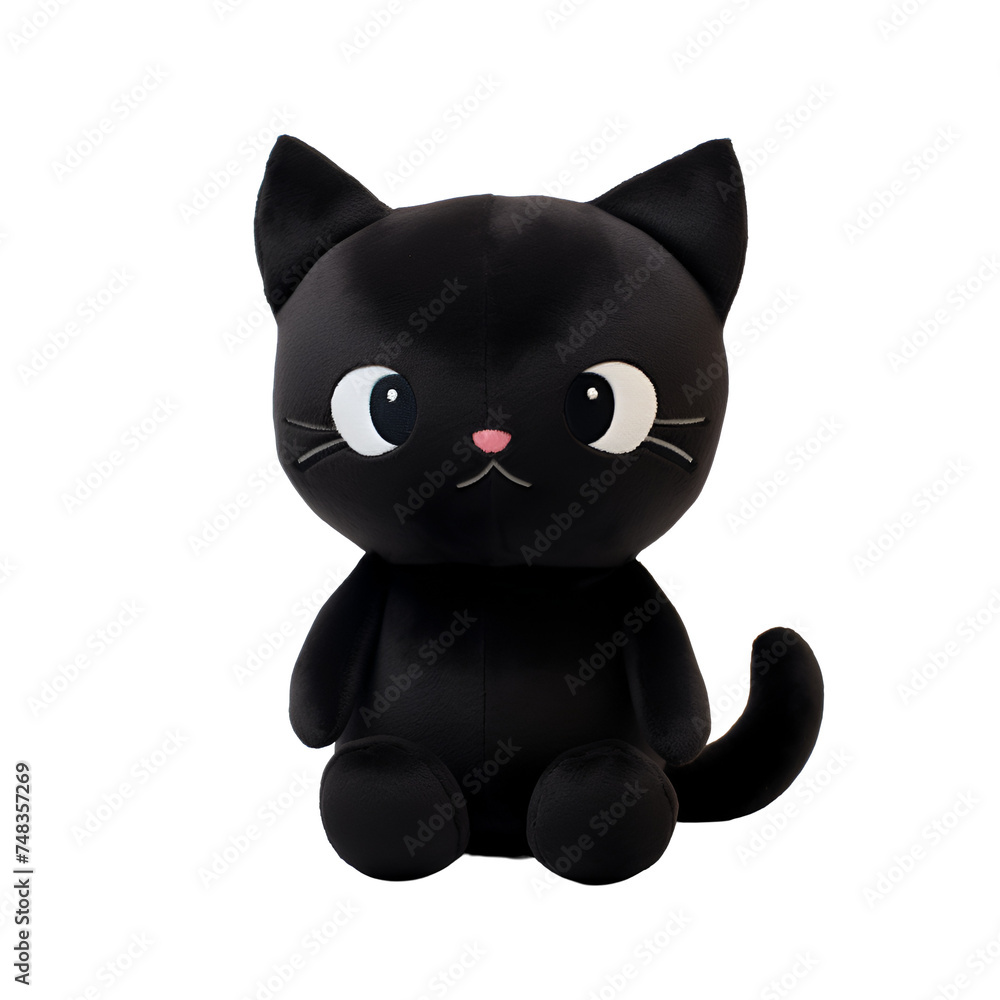 Toys: Cute Plush Stuffed Animal Black Cat, Isolated on Transparent Background, PNG Toys: Cute Plush Stuffed Animal Black Cat, Isolated on Transparent Background, PNG