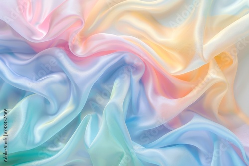 Pastel Rainbow Silk Background, Ruffle Banner, Folded Textile Waving Texture, Silk Waves Mockup