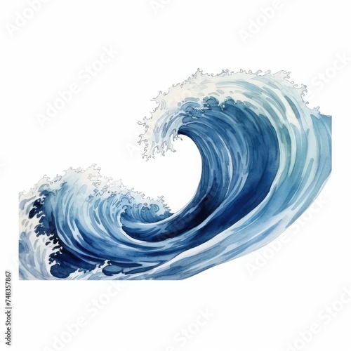 Watercolor Sea Wave Isolated, Aquarelle Tsunami, Watercolor Surfing Sign, Ocean Ripple Watercolour