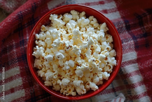 popcorn in a red bowltop view photo