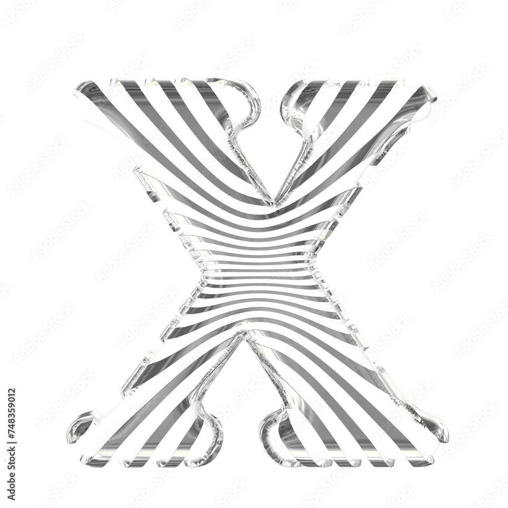 White symbol with silver ultra thin horizontal straps. letter x White symbol with silver ultra thin horizontal straps. letter x