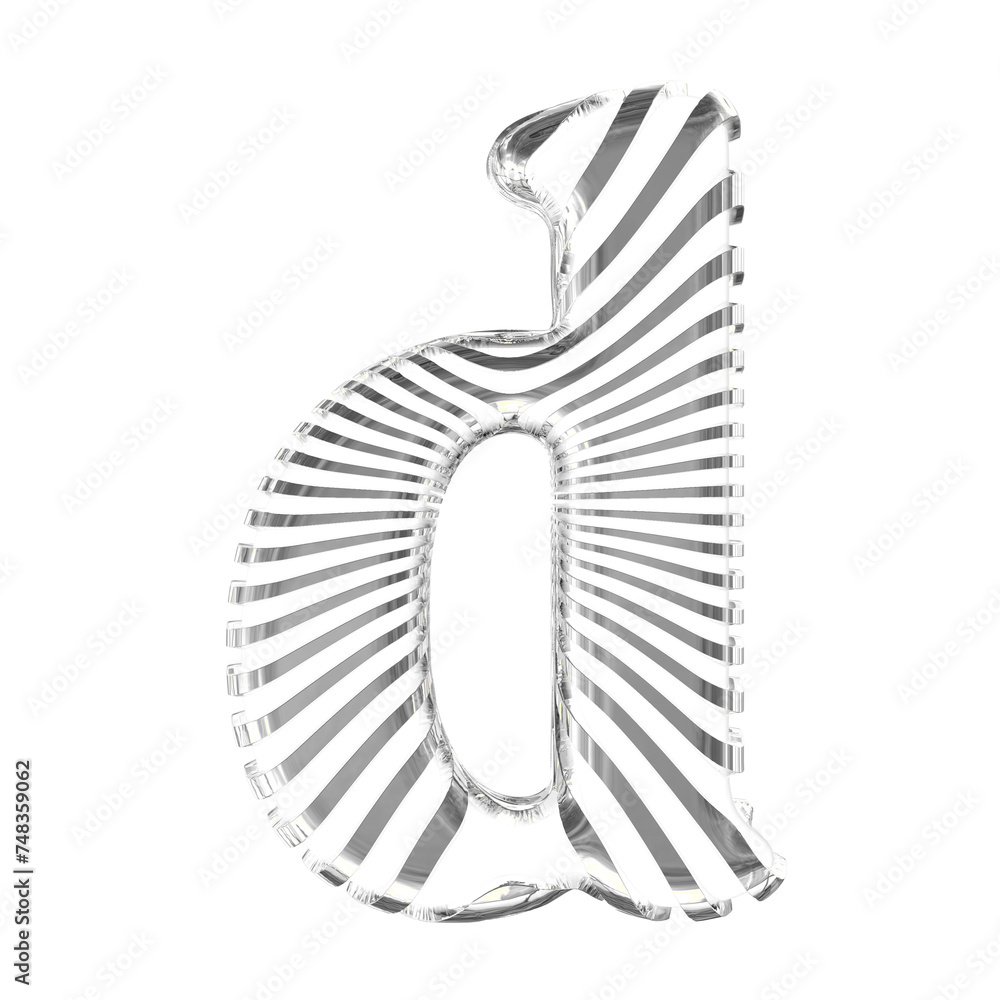 White symbol with silver ultra thin horizontal straps. letter d White symbol with silver ultra thin horizontal straps. letter d