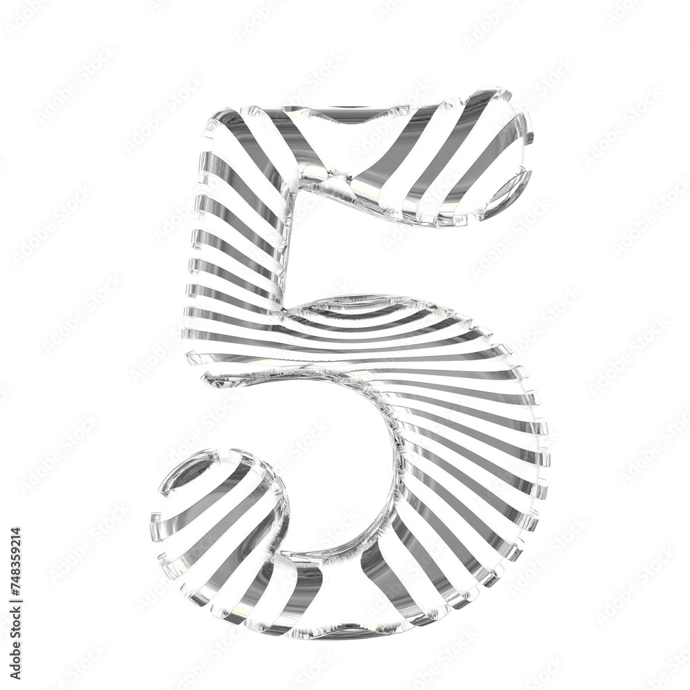 White symbol with silver ultra thin horizontal straps. number 5 White symbol with silver ultra thin horizontal straps. number 5