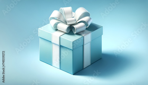 A pristine blue gift box with a white bow, poised on a blue background © Gonzalo