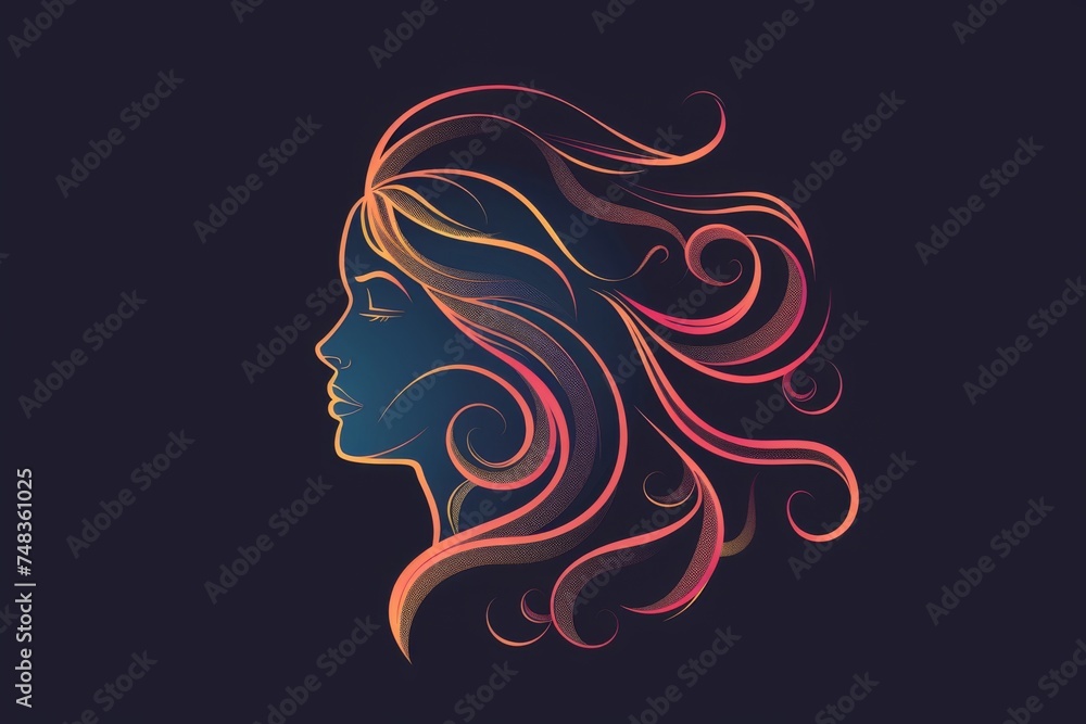 Female silhouette with colorful hair on dark background