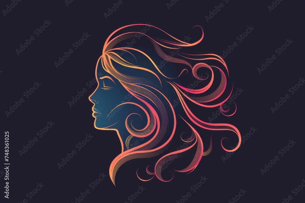 Female silhouette with colorful hair on dark background Female silhouette with colorful hair on dark background
