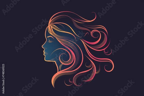 Female silhouette with colorful hair on dark background