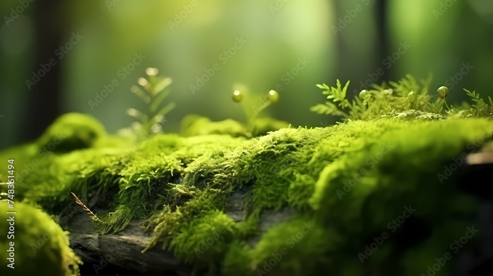 Beautiful bright green moss growing on rough stones Beautiful bright green moss growing on rough stones