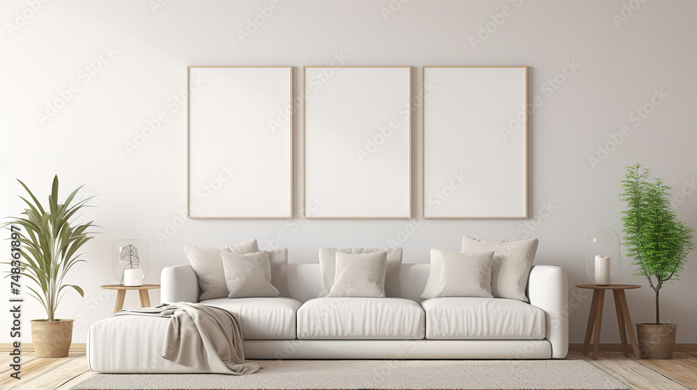 Empty vertical Layout of a white rectangle in a modern living room, Minimalism, Design Empty vertical Layout of a white rectangle in a modern living room, Minimalism, Design