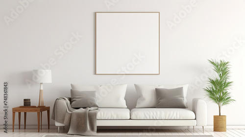 Empty vertical Layout of a white rectangle in a modern living room, Minimalism, Design