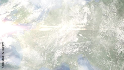 Wallpaper Mural Earth zoom in from space and focus on Bruchsal, Germany. 3D Animation. Satellite view. Background for travel intro. Images from NASA Torontodigital.ca