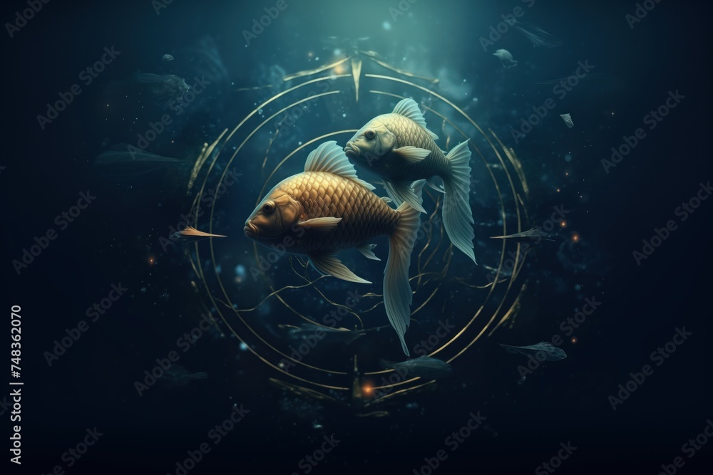 Pisces zodiac sign illustration - obrazy, fototapety, plakaty 