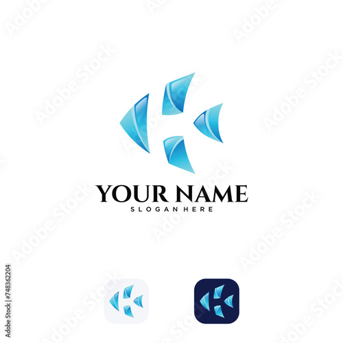 Abstract and modern H letter shape Fish logo design