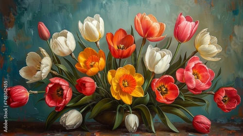Colorful tulips and spring flower in a vase