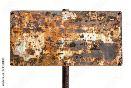 Worn rusty metal sign isolated on white