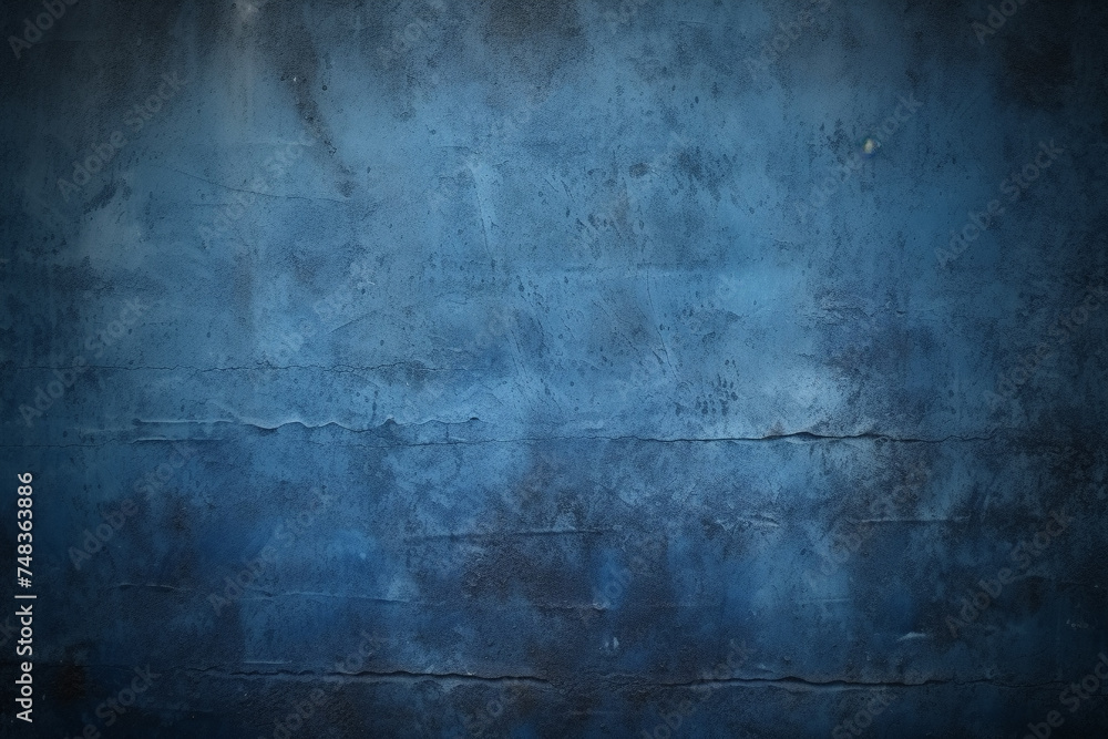 Blue grunge background with scratches. Dirty navy cement textured wall. Vintage wide long backdrop use for design web banner with scratches and cracks. Old stained dark concrete, distressed texture - obrazy, fototapety, plakaty 