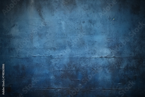 Blue grunge background with scratches. Dirty navy cement textured wall. Vintage wide long backdrop use for design web banner with scratches and cracks. Old stained dark concrete  distressed texture