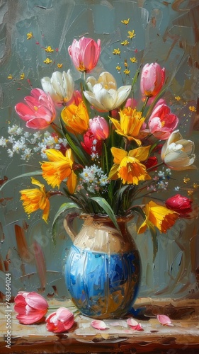 Spring flowers in a vase oil painting art