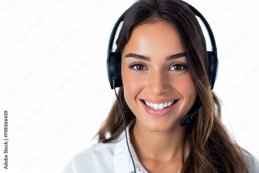 Joyful woman in white headphones. Joyful woman in white headphones.