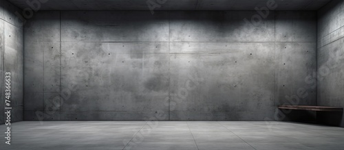 A black and white image of an empty room with dark concrete walls. The room is void of any furniture or decor, giving off a stark and industrial feel.