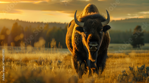 American Bison Majesty: Frontal Portrait in Yellowstone National Park