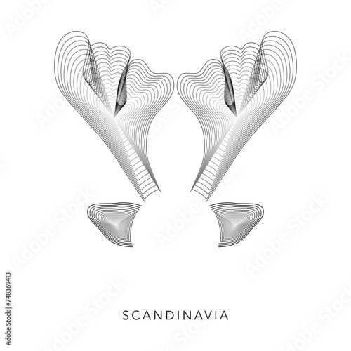 Scandinavian geometric black and white reindeer antlers on white background vector illustration