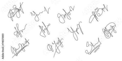 Hand drawn Fake autograph samples set. Vector Fictitious Signatures photo
