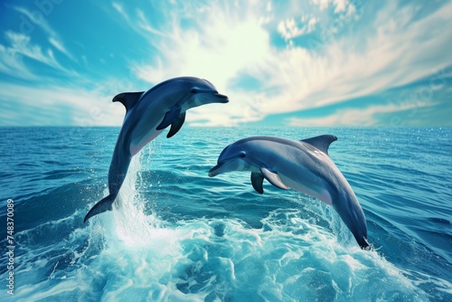 Dolphins jumping above the waves