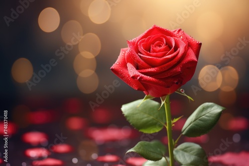 Red rose in romantic background.