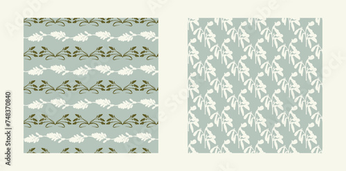 Modern botanical minimal wildflower vector pattern set. Summer gender neutral pressed flower silhouette background. Simple nature floral paper cut out wallpaper for wedding, hedgerow decor repeat.