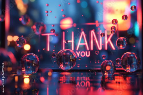 Colorful Neon Celebration Background with Lights.Abstract Background. Text"Thank you". Generative Ai Illustration.