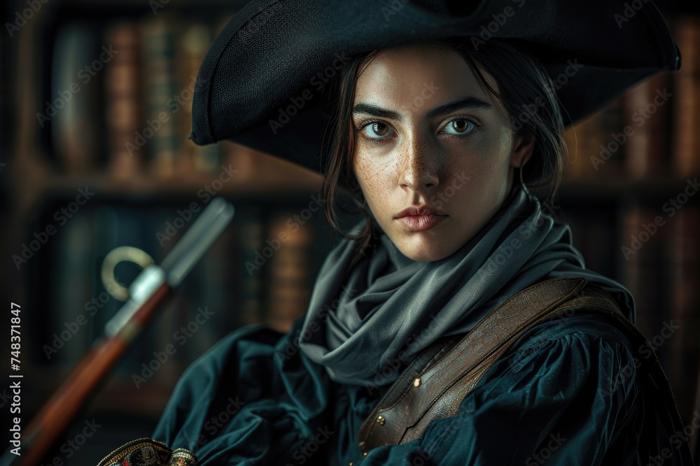 Elegant musketeer in historical attire, portraying bravery and chivalry in an enchanting renaissance setting, a symbol of classic heroism and adventure - obrazy, fototapety, plakaty 